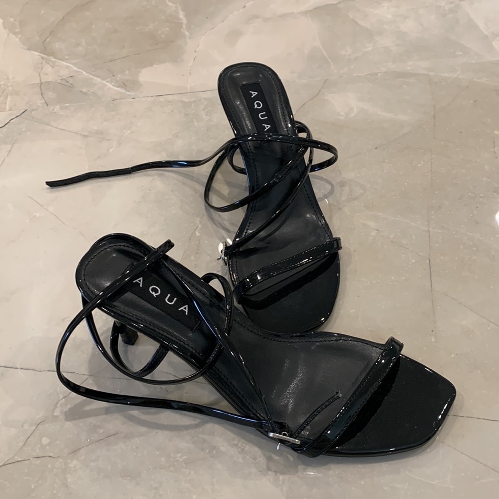 Patent Black Aqua Strapped Heel - 6